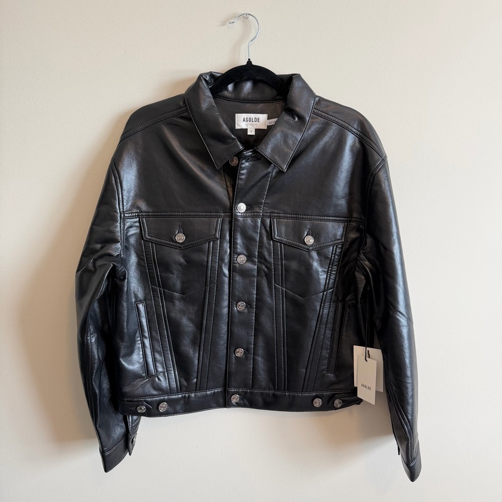 NWT! AGOLDE Charli Recycled Leather Oversized Jacket in Detox, Black, Size Small